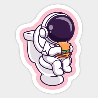 Cute Astronaut Eating Burger In Toilet Cartoon Sticker